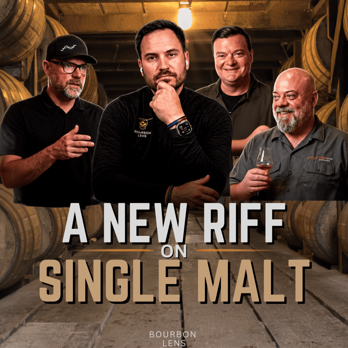 Jake, Scott, Bryon, and Brian on a podcast cover announcing new riff podcast