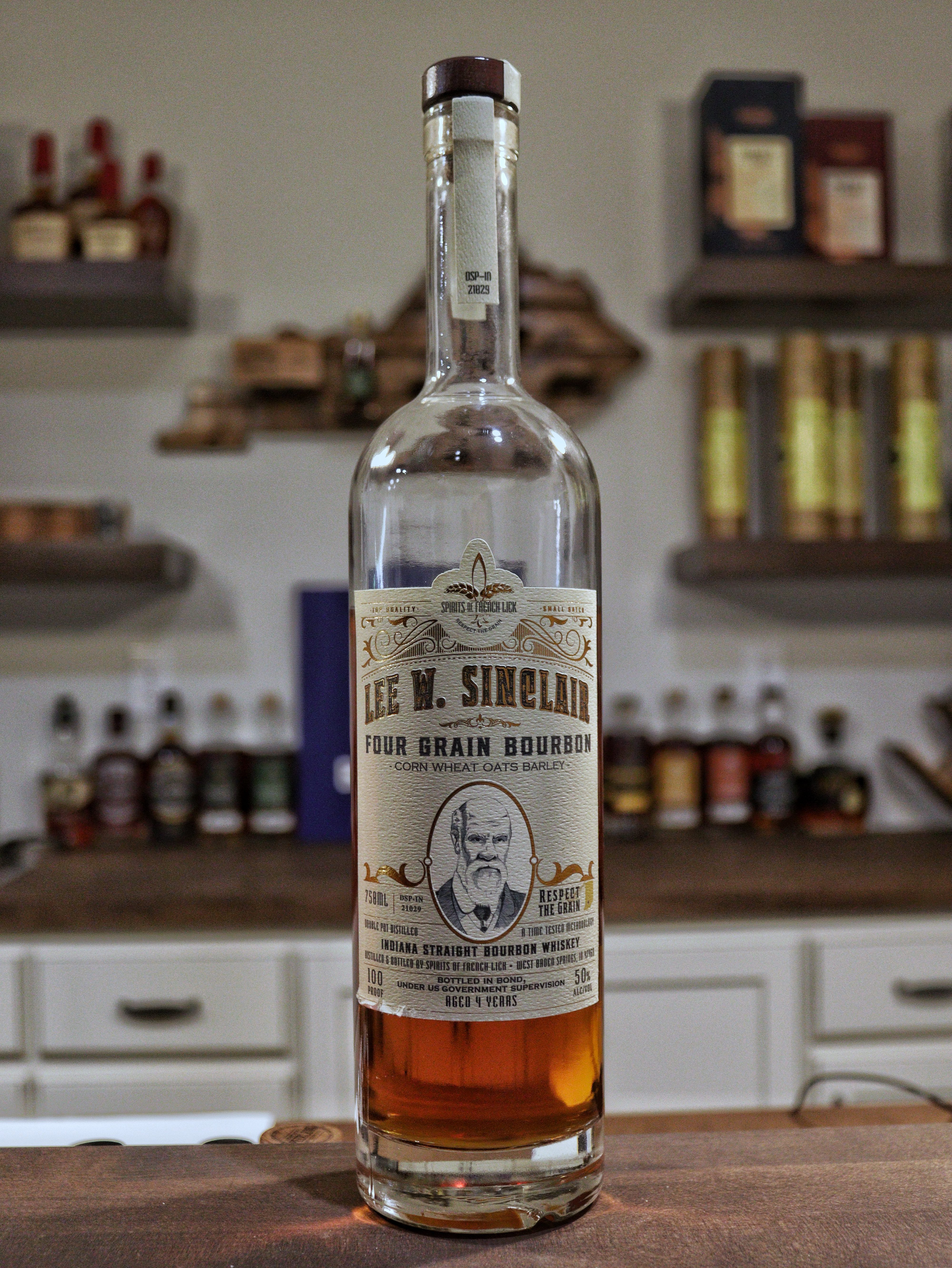 Lee Sinclair Bottled In Bond Bourbon on bar