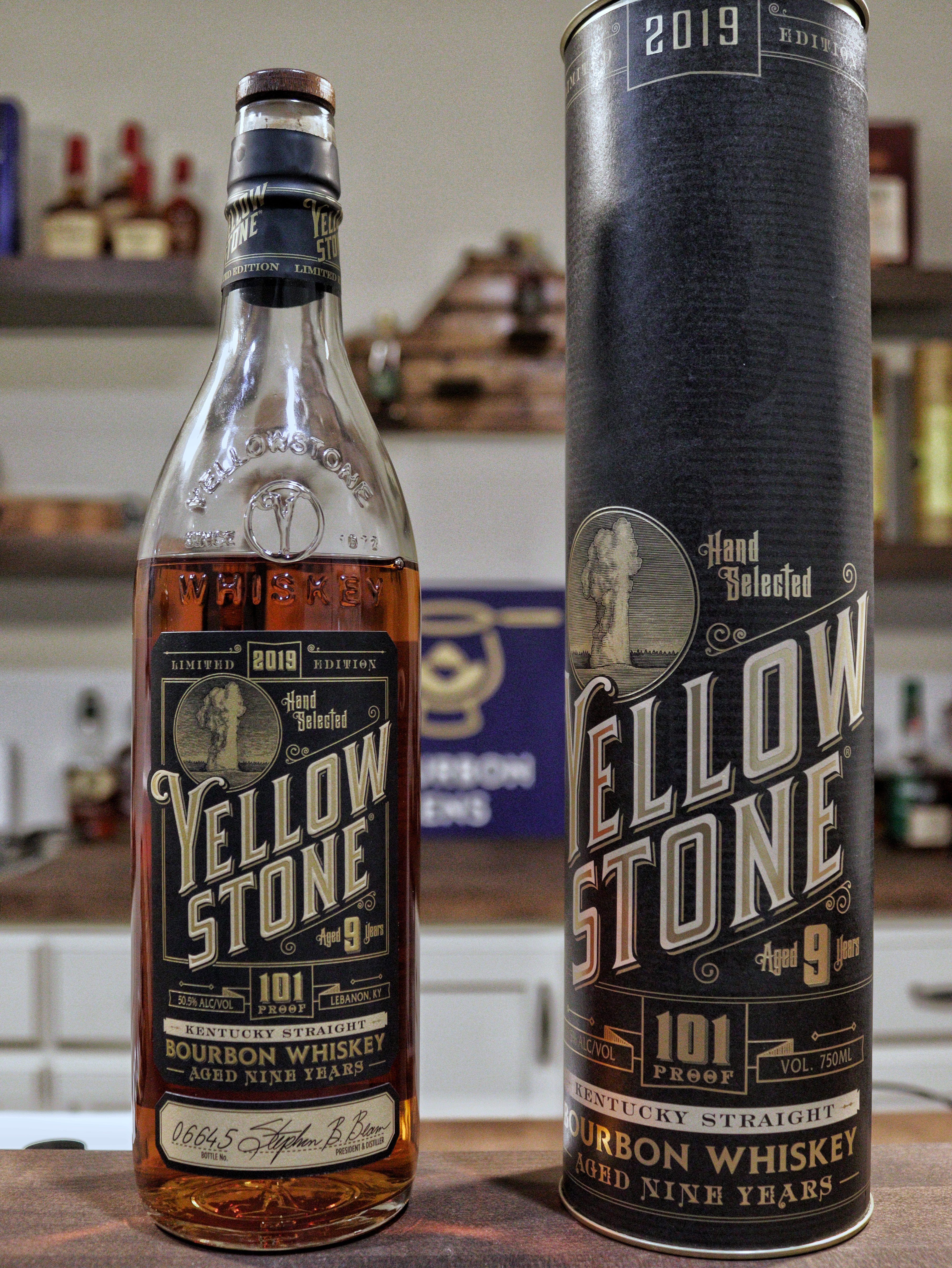 Yellowstone 101 2019 bottle with cylinder with bar in background