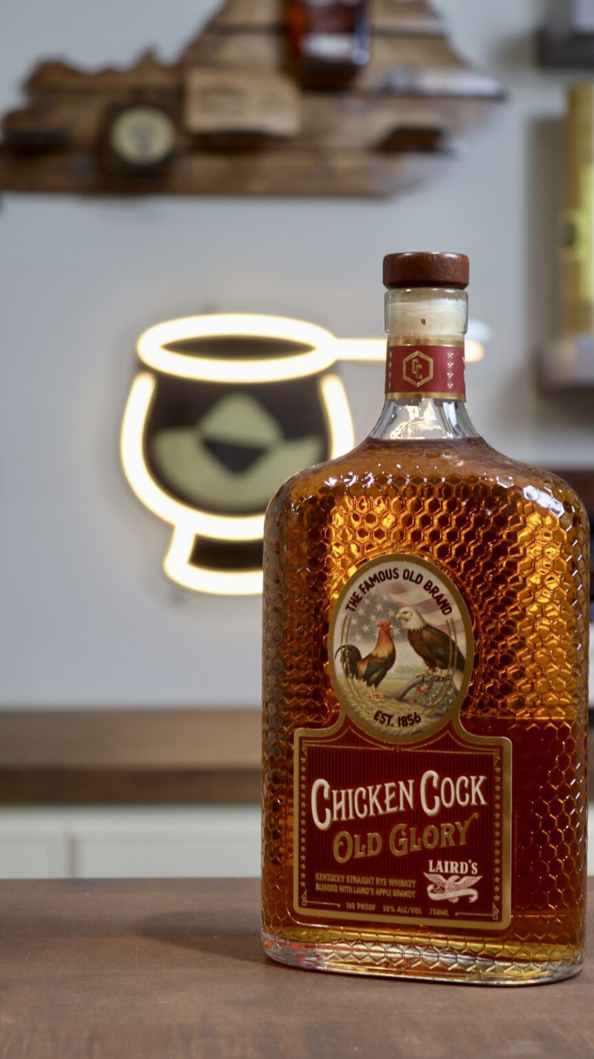 Chicken Cock Old Glory with Bourbon Lens Logo in the background.